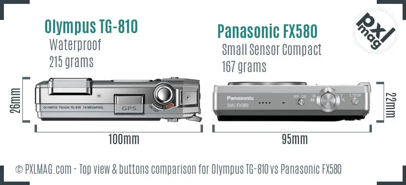 Olympus TG-810 vs Panasonic FX580 top view buttons comparison Olympus TG-810 vs Panasonic FX580 top view buttons comparison