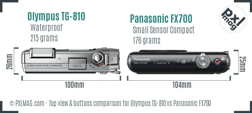 Olympus TG-810 vs Panasonic FX700 top view buttons comparison Olympus TG-810 vs Panasonic FX700 top view buttons comparison