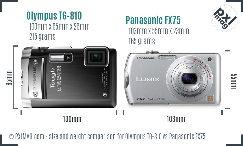 Olympus TG-810 vs Panasonic FX75 size comparison