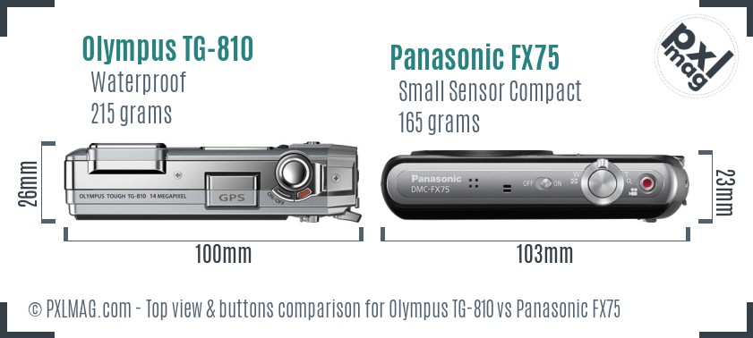 Olympus TG-810 vs Panasonic FX75 top view buttons comparison