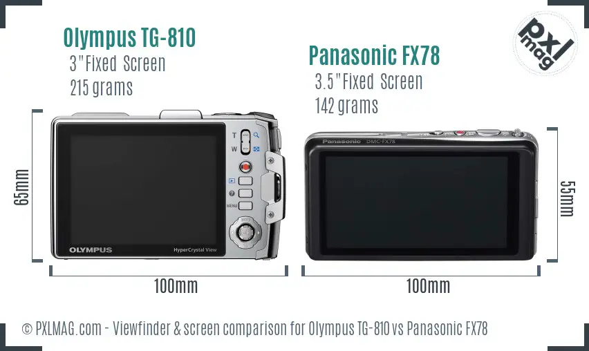 Olympus TG-810 vs Panasonic FX78 Screen and Viewfinder comparison