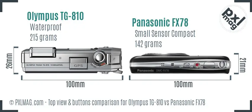 Olympus TG-810 vs Panasonic FX78 top view buttons comparison