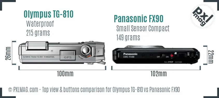 Olympus TG-810 vs Panasonic FX90 top view buttons comparison Olympus TG-810 vs Panasonic FX90 top view buttons comparison
