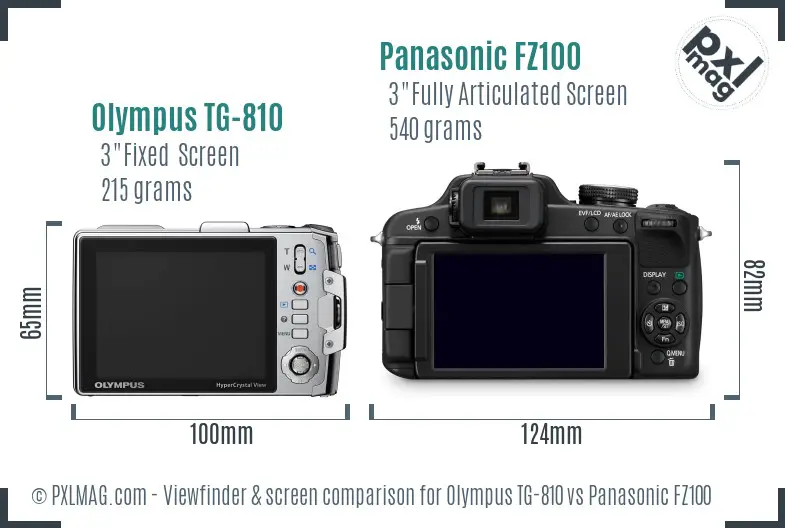 Olympus TG-810 vs Panasonic FZ100 Screen and Viewfinder comparison