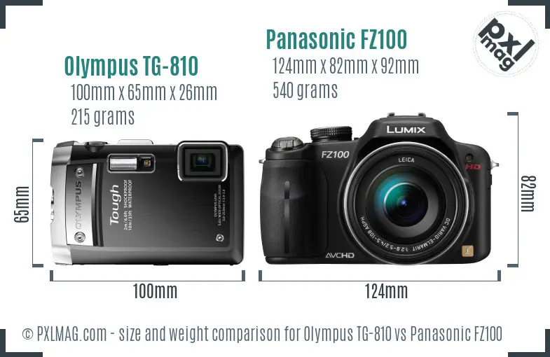 Olympus TG-810 vs Panasonic FZ100 size comparison