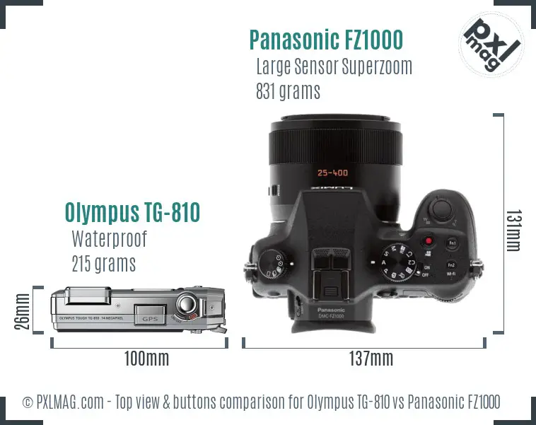 Olympus TG-810 vs Panasonic FZ1000 top view buttons comparison