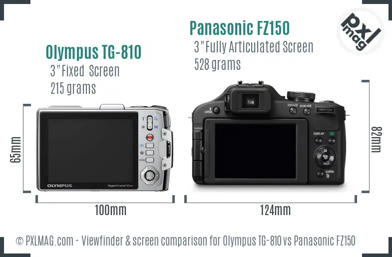 Olympus TG-810 vs Panasonic FZ150 Screen and Viewfinder comparison