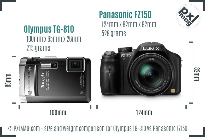 Olympus TG-810 vs Panasonic FZ150 size comparison