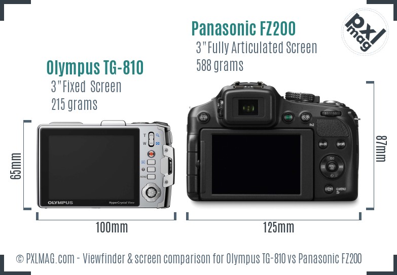 Olympus TG-810 vs Panasonic FZ200 Screen and Viewfinder comparison