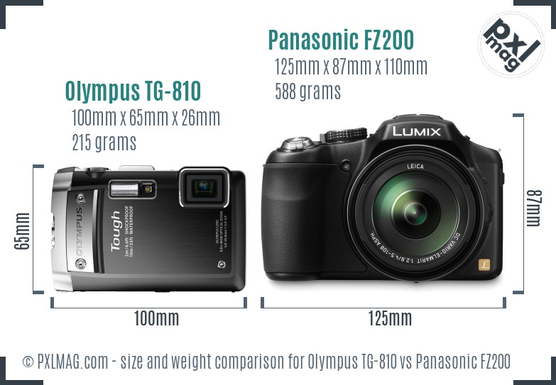 Olympus TG-810 vs Panasonic FZ200 size comparison