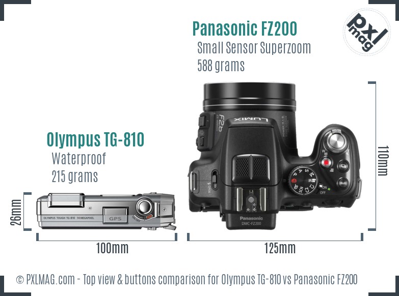 Olympus TG-810 vs Panasonic FZ200 top view buttons comparison