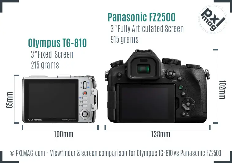 Olympus TG-810 vs Panasonic FZ2500 Screen and Viewfinder comparison