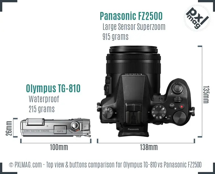 Olympus TG-810 vs Panasonic FZ2500 top view buttons comparison
