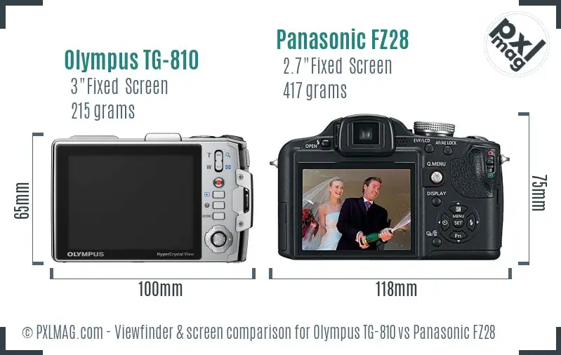 Olympus TG-810 vs Panasonic FZ28 Screen and Viewfinder comparison