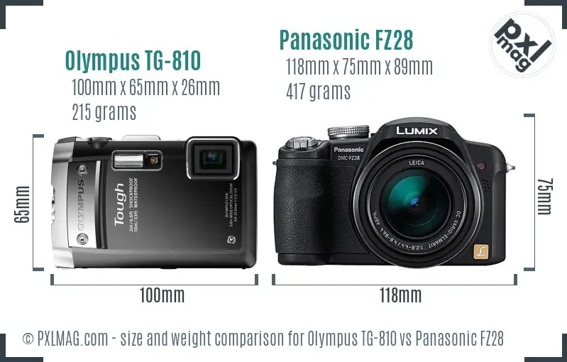 Olympus TG-810 vs Panasonic FZ28 size comparison