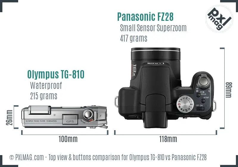 Olympus TG-810 vs Panasonic FZ28 top view buttons comparison