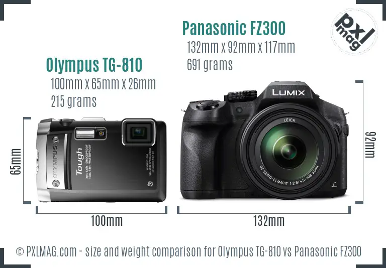 Olympus TG-810 vs Panasonic FZ300 size comparison Olympus TG-810 vs Panasonic FZ300 size comparison