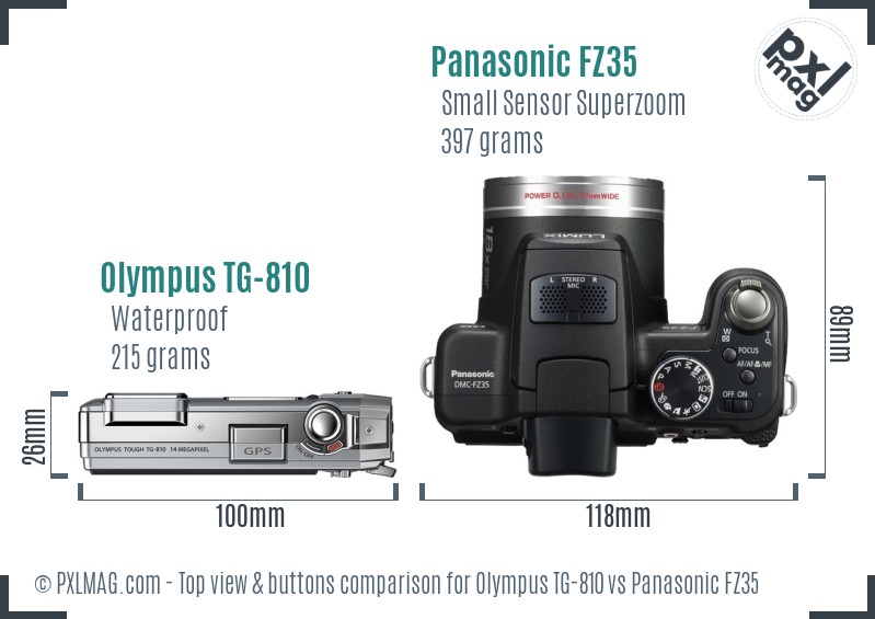 Olympus TG-810 vs Panasonic FZ35 top view buttons comparison