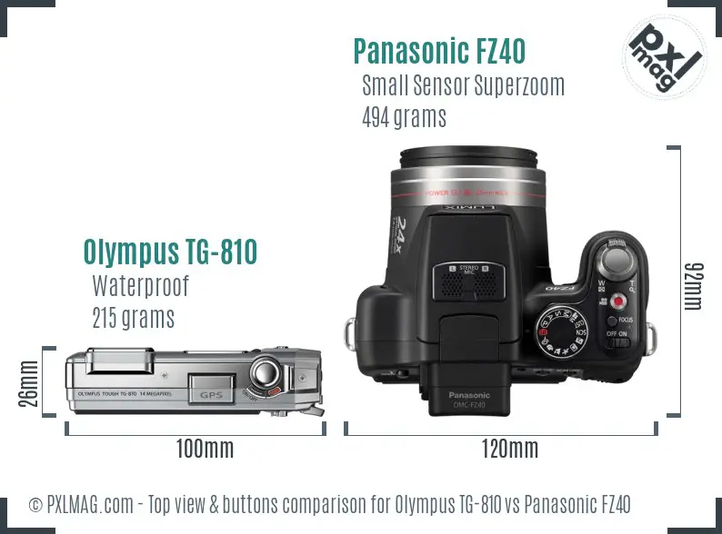Olympus TG-810 vs Panasonic FZ40 top view buttons comparison Olympus TG-810 vs Panasonic FZ40 top view buttons comparison