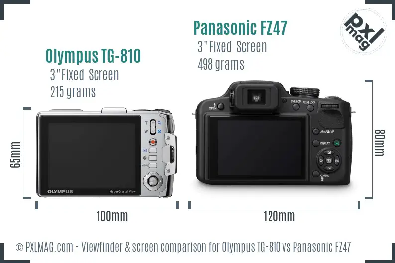 Olympus TG-810 vs Panasonic FZ47 Screen and Viewfinder comparison