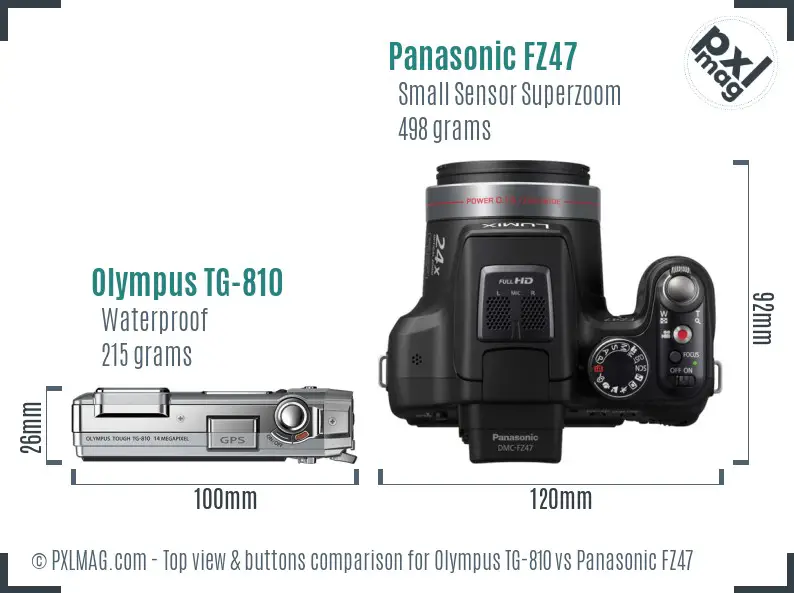 Olympus TG-810 vs Panasonic FZ47 top view buttons comparison