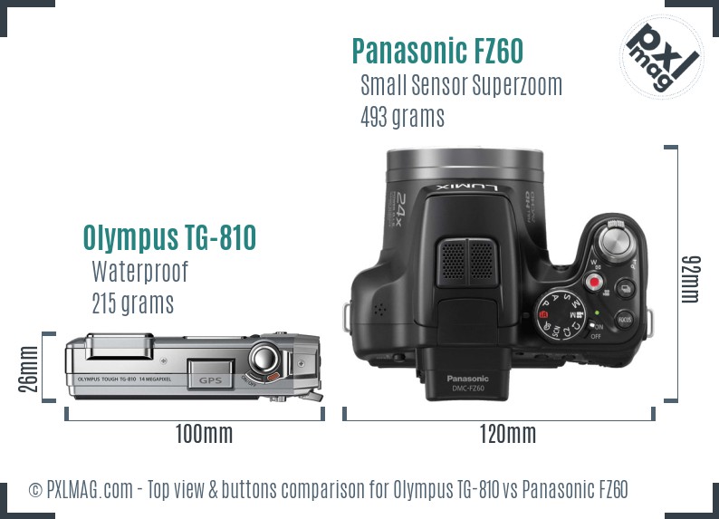 Olympus TG-810 vs Panasonic FZ60 top view buttons comparison