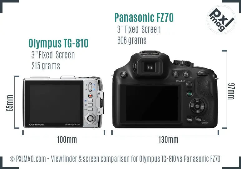 Olympus TG-810 vs Panasonic FZ70 Screen and Viewfinder comparison