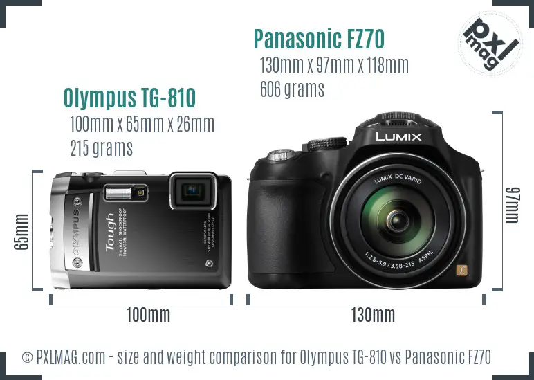 Olympus TG-810 vs Panasonic FZ70 size comparison
