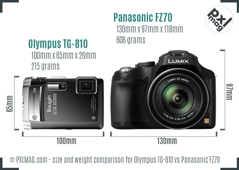 Olympus TG-810 vs Panasonic FZ70 size comparison Olympus TG-810 vs Panasonic FZ70 size comparison