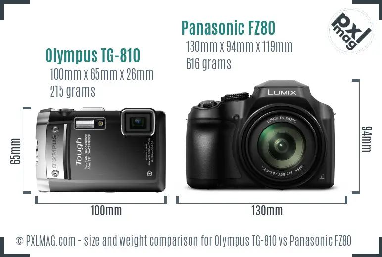 Olympus TG-810 vs Panasonic FZ80 size comparison