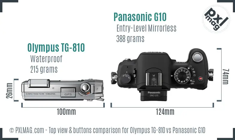 Olympus TG-810 vs Panasonic G10 top view buttons comparison Olympus TG-810 vs Panasonic G10 top view buttons comparison