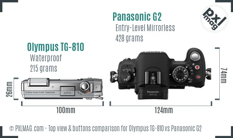 Olympus TG-810 vs Panasonic G2 top view buttons comparison Olympus TG-810 vs Panasonic G2 top view buttons comparison