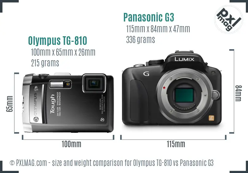 Olympus TG-810 vs Panasonic G3 size comparison Olympus TG-810 vs Panasonic G3 size comparison