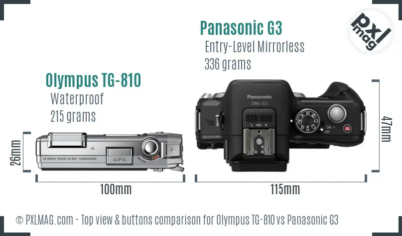 Olympus TG-810 vs Panasonic G3 top view buttons comparison Olympus TG-810 vs Panasonic G3 top view buttons comparison