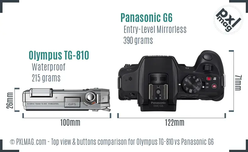 Olympus TG-810 vs Panasonic G6 top view buttons comparison Olympus TG-810 vs Panasonic G6 top view buttons comparison