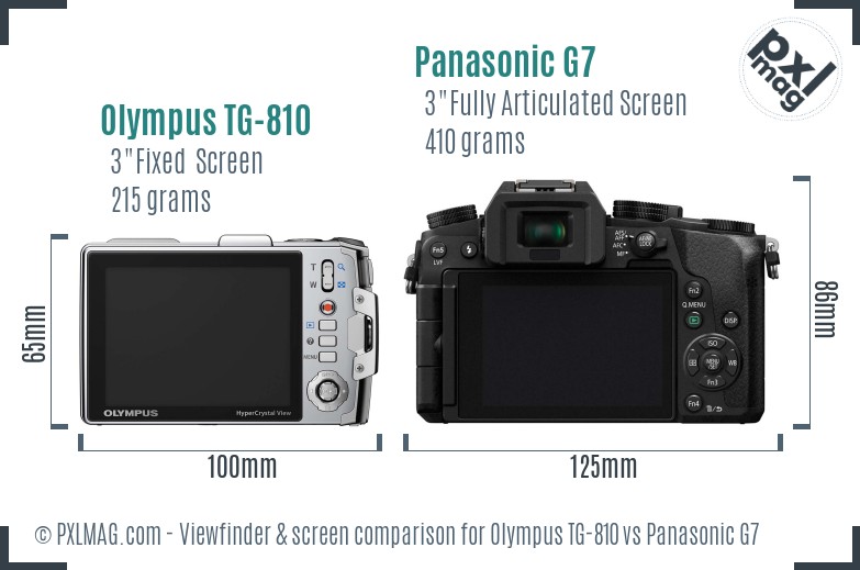 Olympus TG-810 vs Panasonic G7 Screen and Viewfinder comparison