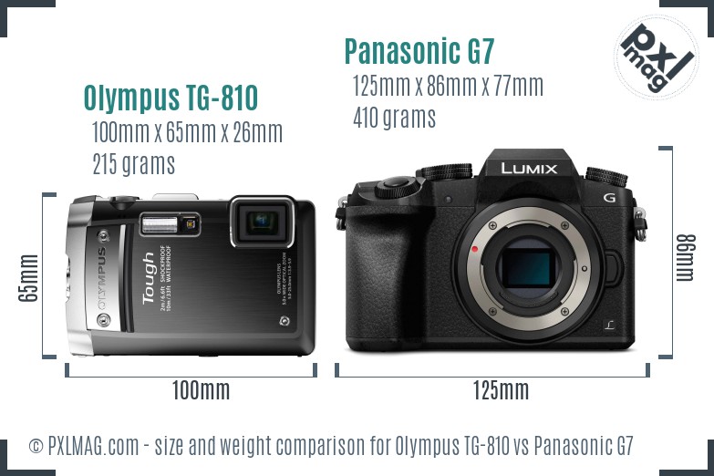 Olympus TG-810 vs Panasonic G7 size comparison
