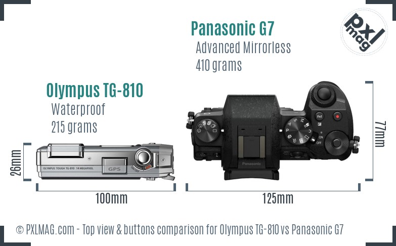 Olympus TG-810 vs Panasonic G7 top view buttons comparison