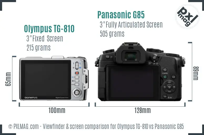 Olympus TG-810 vs Panasonic G85 Screen and Viewfinder comparison