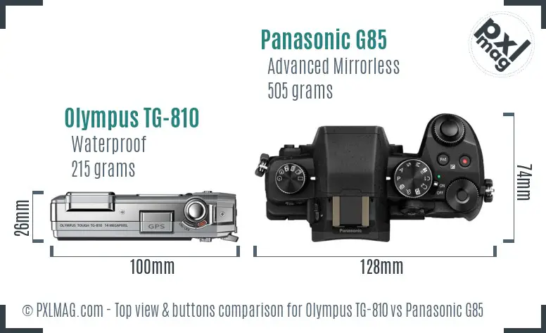 Olympus TG-810 vs Panasonic G85 top view buttons comparison