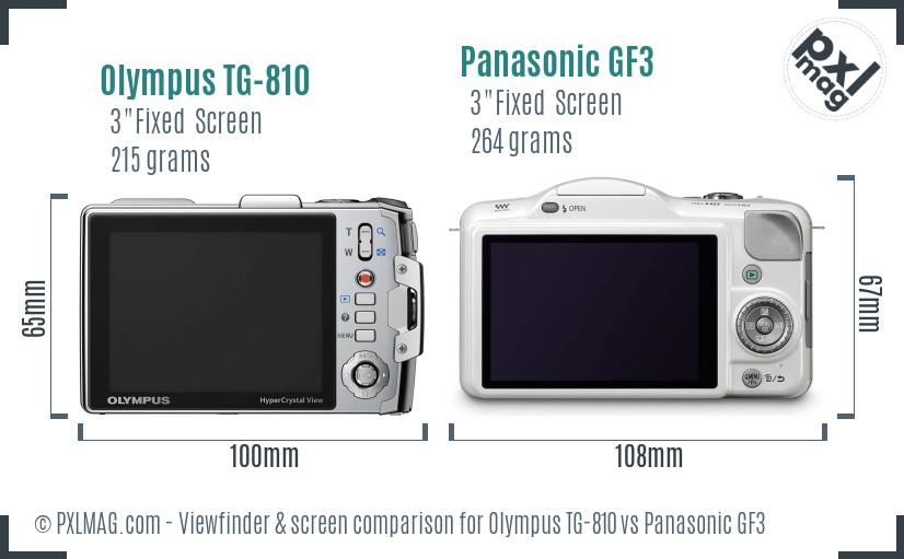 Olympus TG-810 vs Panasonic GF3 Screen and Viewfinder comparison