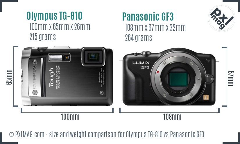 Olympus TG-810 vs Panasonic GF3 size comparison