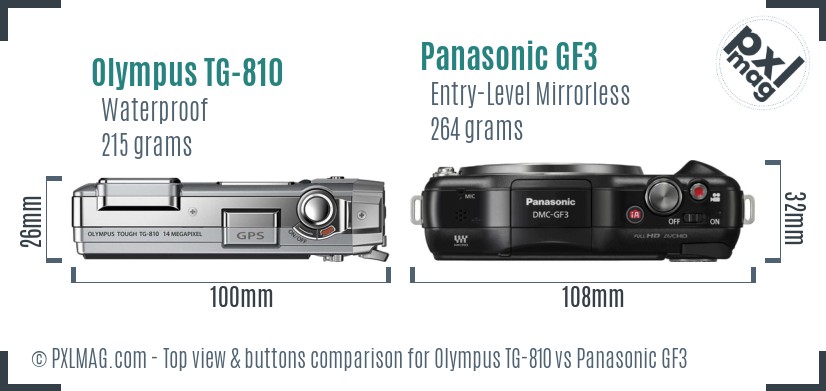 Olympus TG-810 vs Panasonic GF3 top view buttons comparison