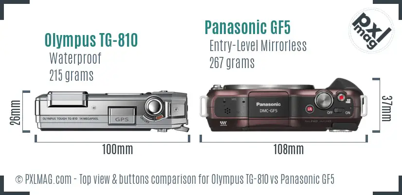 Olympus TG-810 vs Panasonic GF5 top view buttons comparison