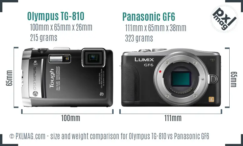 Olympus TG-810 vs Panasonic GF6 size comparison