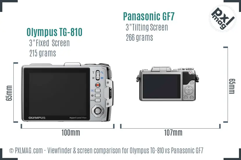 Olympus TG-810 vs Panasonic GF7 Screen and Viewfinder comparison