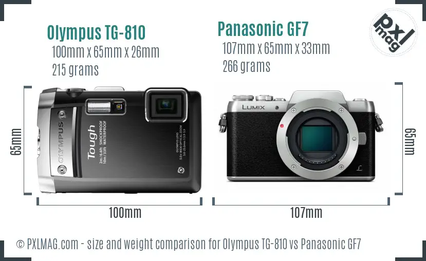 Olympus TG-810 vs Panasonic GF7 size comparison