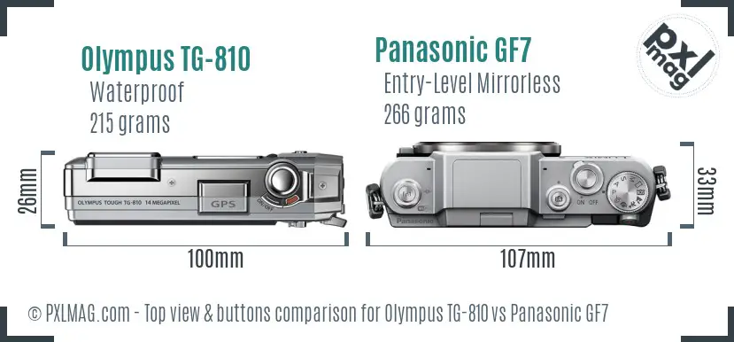 Olympus TG-810 vs Panasonic GF7 top view buttons comparison