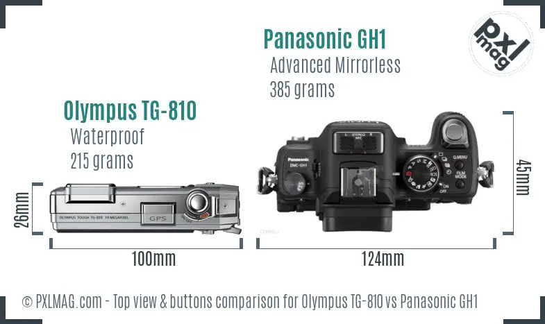 Olympus TG-810 vs Panasonic GH1 top view buttons comparison Olympus TG-810 vs Panasonic GH1 top view buttons comparison
