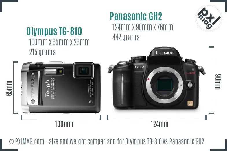 Olympus TG-810 vs Panasonic GH2 size comparison